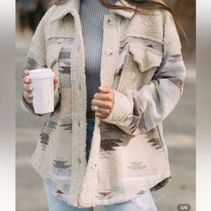 New button down Cream and Gray Sherpa Jacket